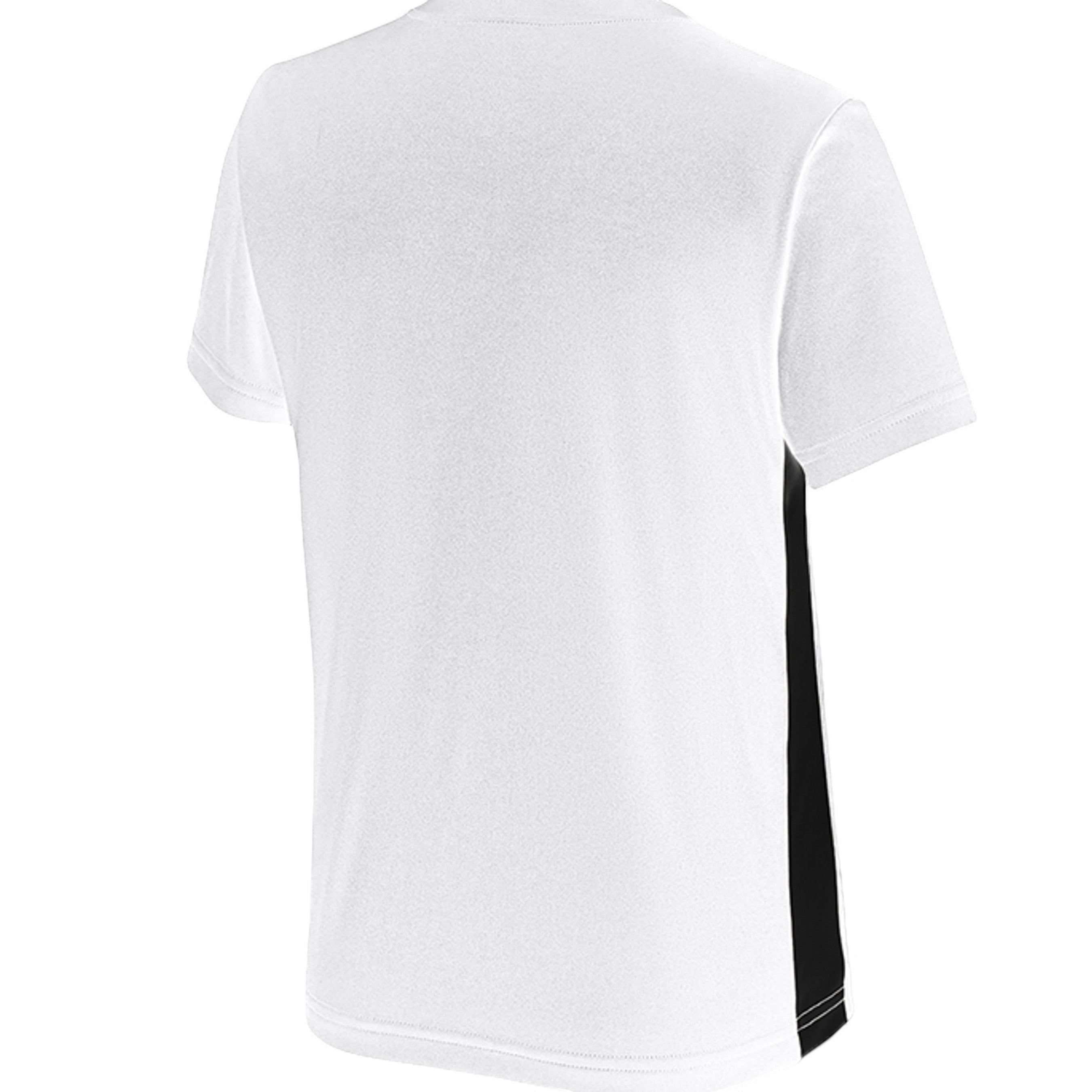 Baddie Bee Clothing white youth polyester t-shirt with black side panel and athletic V-neck. Moisture-wicking and UPF 30+.